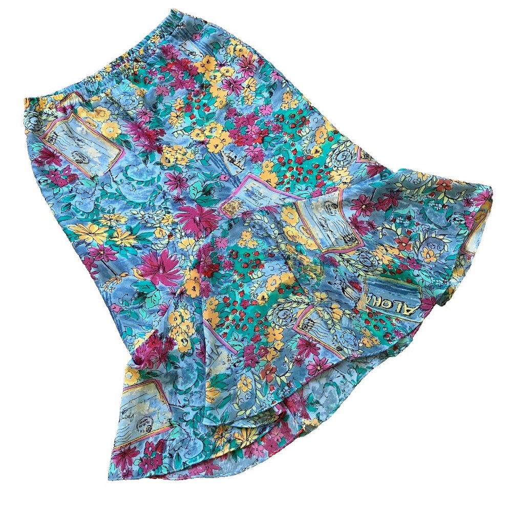 Tanjay Colorful Floral Tulip Ruffle Hem Maxi Skirt Pull On Elastic Waist Petite